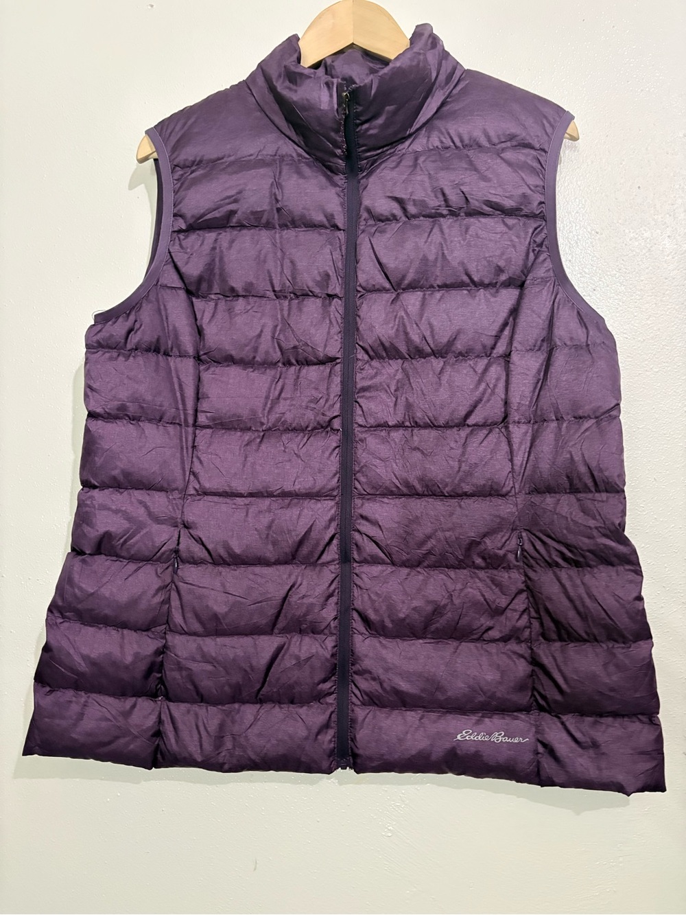 Eddie Bauer EB650 Purple Down Puffer Vest Womens XL Heathered Quilted Zip